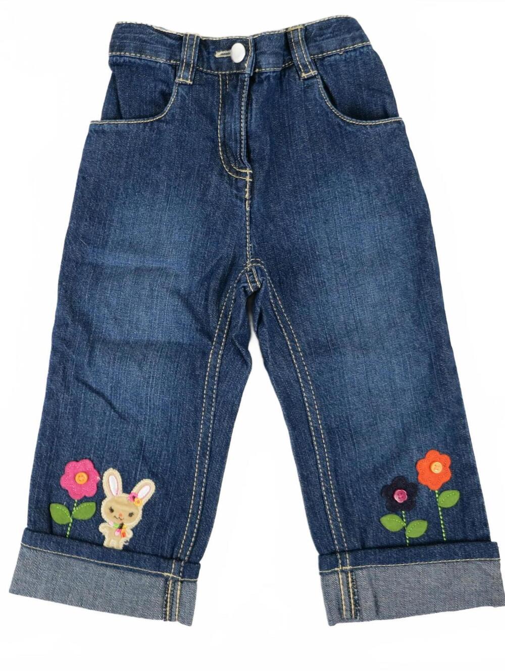 Gymboree 2T Blue Denim Jeans with Bunny and Flower Appliqué
